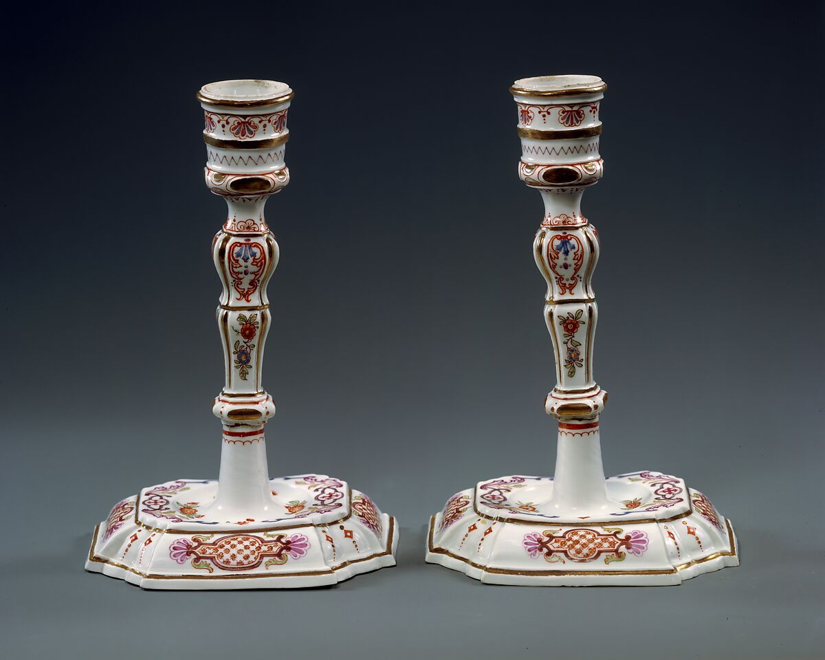 Pair of candlesticks, Vienna, Hard-paste porcelain, Austrian, Vienna