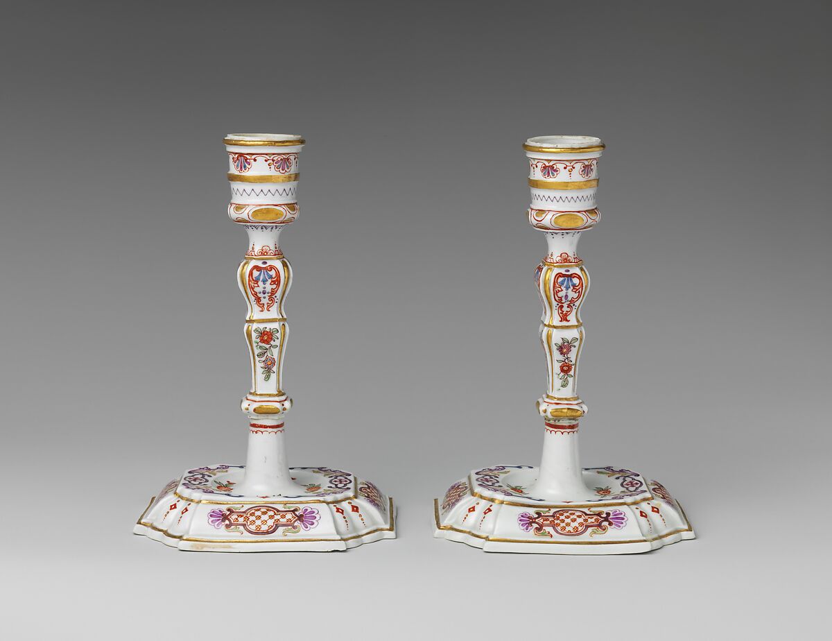 Pair of candlesticks, Vienna, Hard-paste porcelain, Austrian, Vienna 