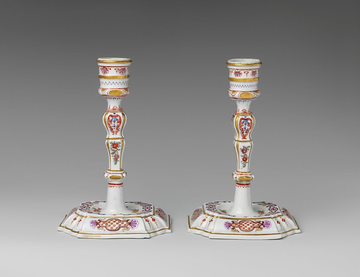 Pair of candlesticks, Vienna, Hard-paste porcelain, Austrian, Vienna