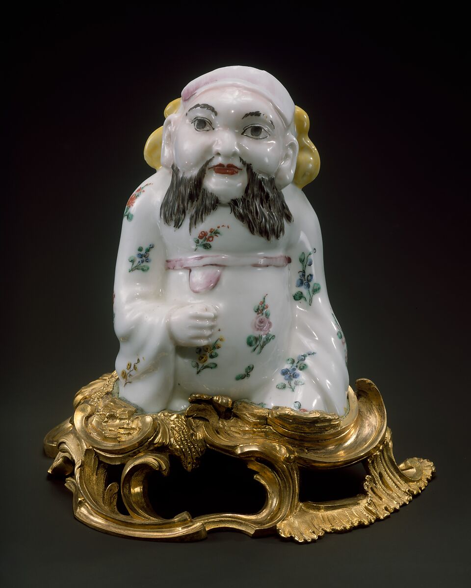 Figure of a seated Chinese man, Possibly Mennecy or, Soft-paste porcelain, gilt bronze, French, possibly Mennecy or Sceaux 