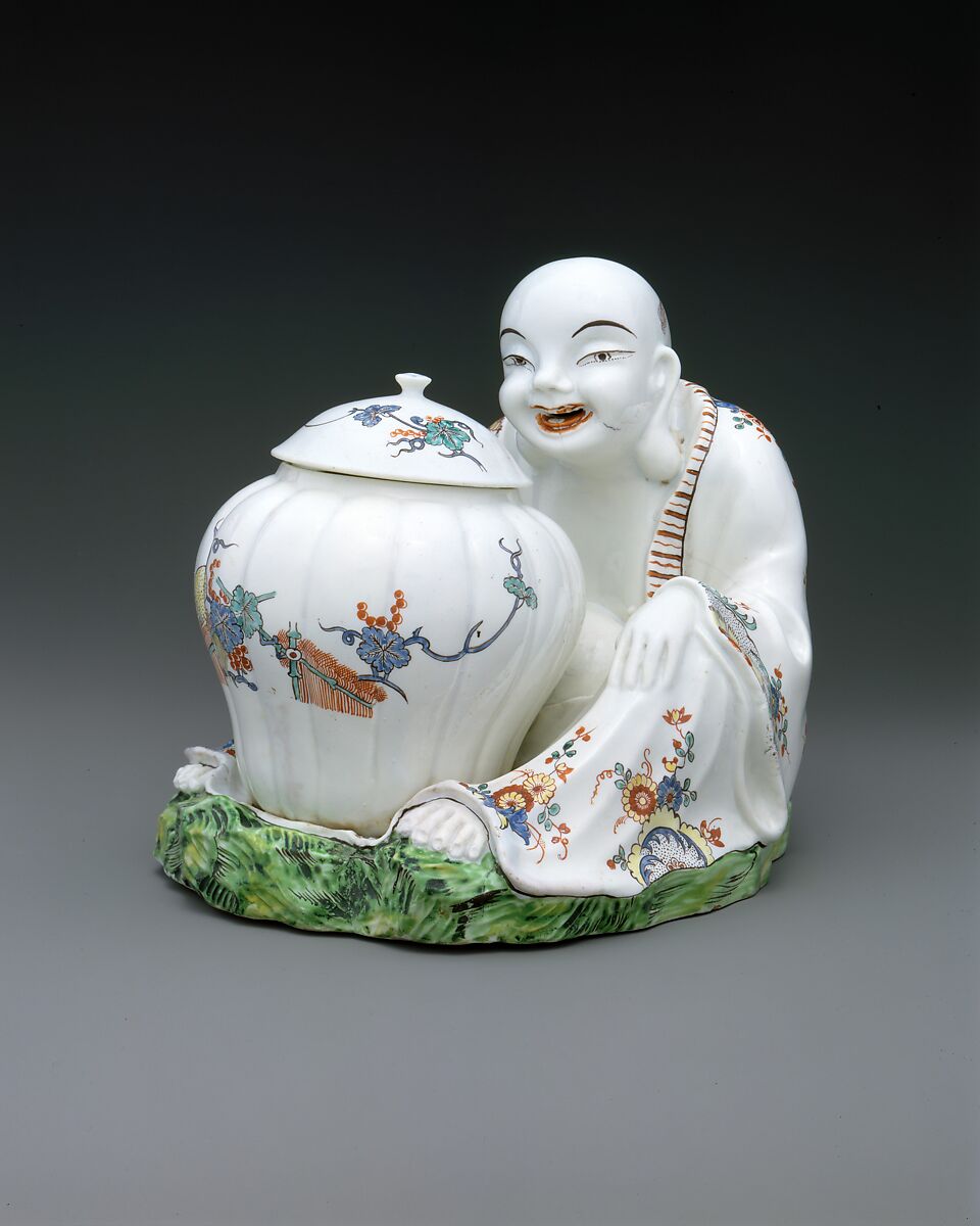 Oriental with Jar, Tin-glazed soft-paste porcelain, French, Chantilly 