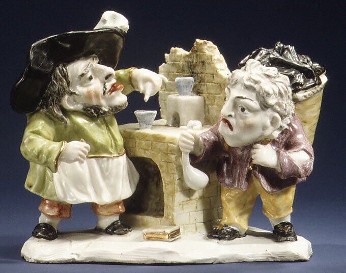 Alchemist and his Assistant, Hard-paste porcelain, probably Italian 