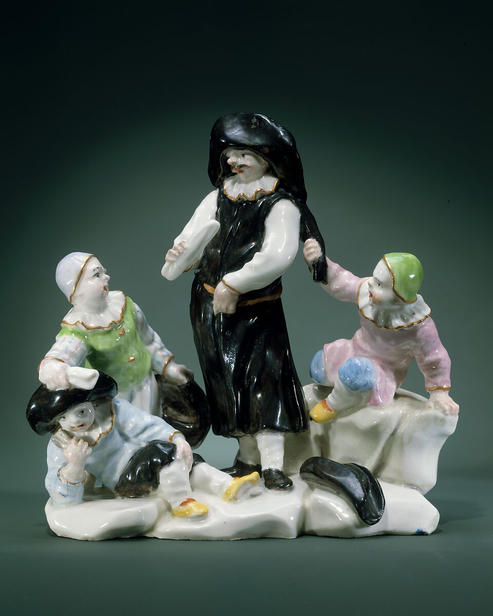 Scaramouche with Children, Capodimonte Porcelain Manufactory (Italian, 1740/43–1759), Soft-paste porcelain, Italian, Naples (Capodimonte) 