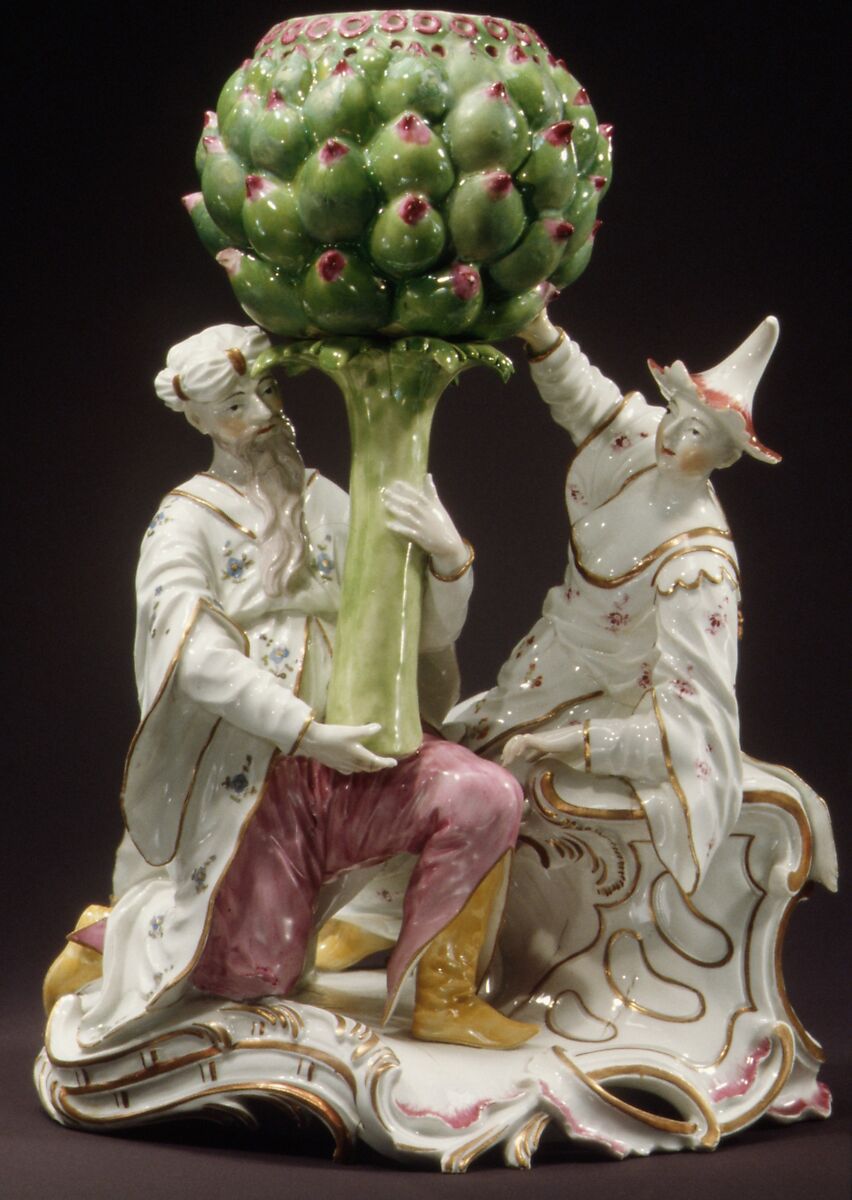 Asians with Artichoke as Perfume Burner, Frankenthal Porcelain Manufactory (German), Hard-paste porcelain, German, Frankenthal 