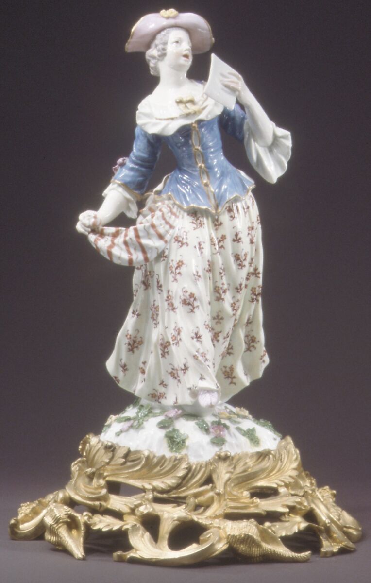 Dancing Woman, Meissen Manufactory (German, 1710–present), Hard-paste porcelain, gilt-bronze, German, Meissen 