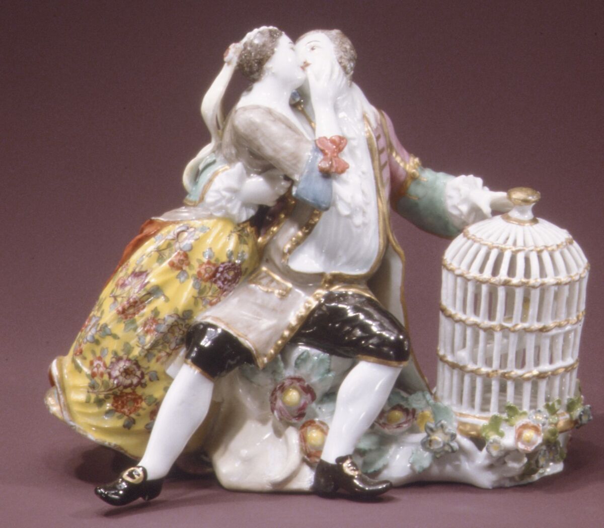 Lovers with a Birdcage, Johann Joachim Kändler (German, Fischbach 1706–1775 Meissen), Hard-paste porcelain, German, Meissen 