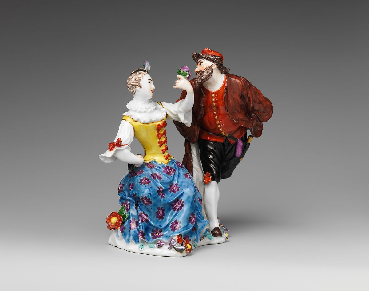 Columbine and Pantalone, Meissen Manufactory (German, 1710–present), Hard-paste porcelain decorated in polychrome enamels, gold, German, Meissen