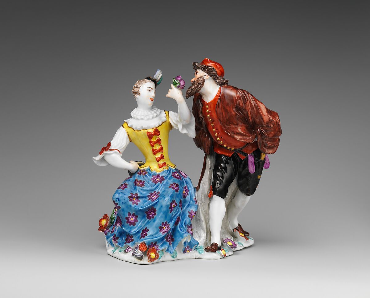 Columbine and Pantalone, Meissen Manufactory (German, 1710–present), Hard-paste porcelain decorated in polychrome enamels, gold, German, Meissen 