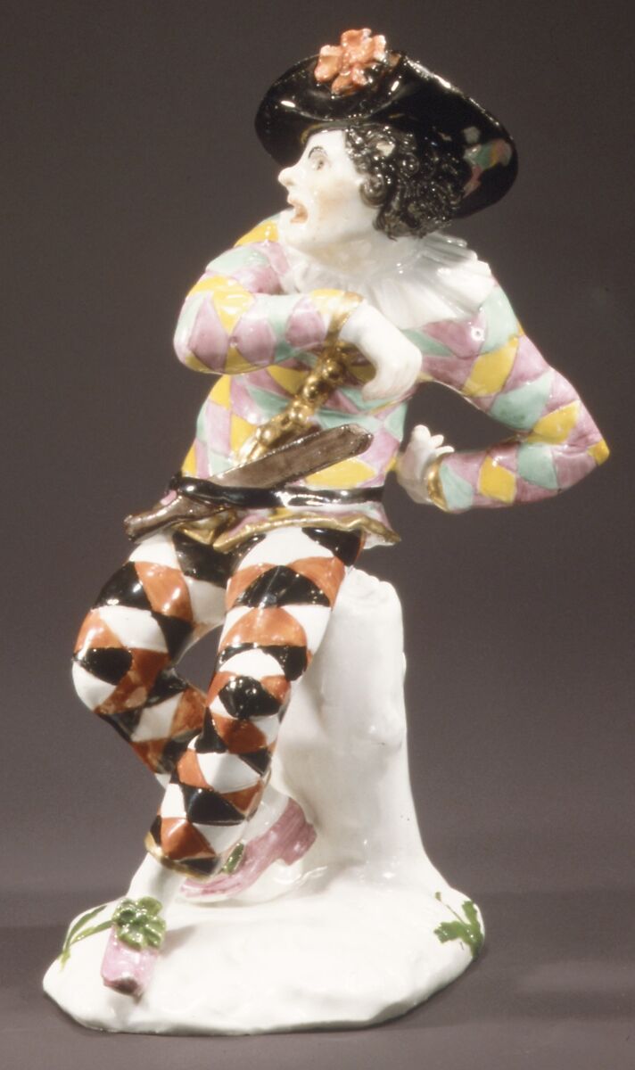 Frightened Harlequin, Meissen Manufactory (German, 1710–present), Hard-paste porcelain, German, Meissen