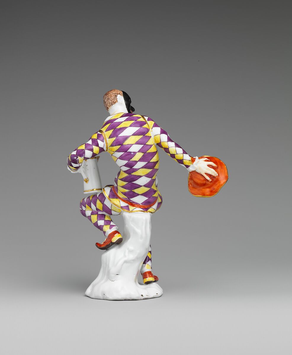 Harlequin with jug, Meissen Manufactory (German, 1710–present), Hard-paste porcelain decorated in polychrome enamels, gold, German, Meissen