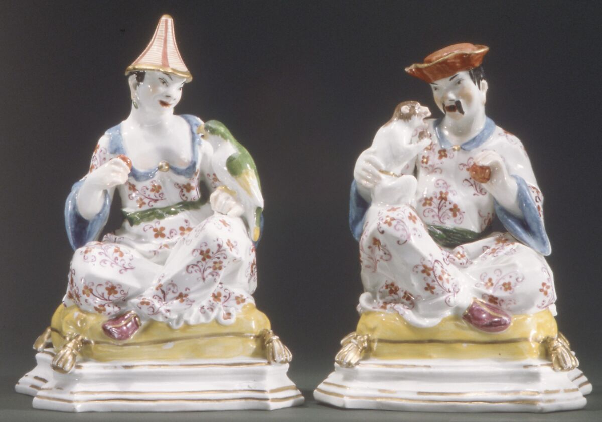 Chinese couple as incense containers, Johann Friedrich Eberlein (German, 1695–1749), Hard-paste porcelain, German, Meissen 