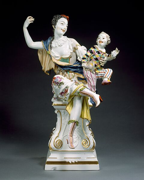 The Muse Thalia and Infant Harlequin, Meissen Manufactory (German, 1710–present), Hard-paste porcelain, German, Meissen 