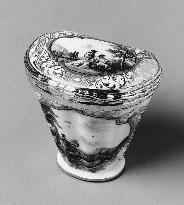 Snuffbox, Meissen Manufactory (German, 1710–present), Hard-paste porcelain, silver, German, Meissen 