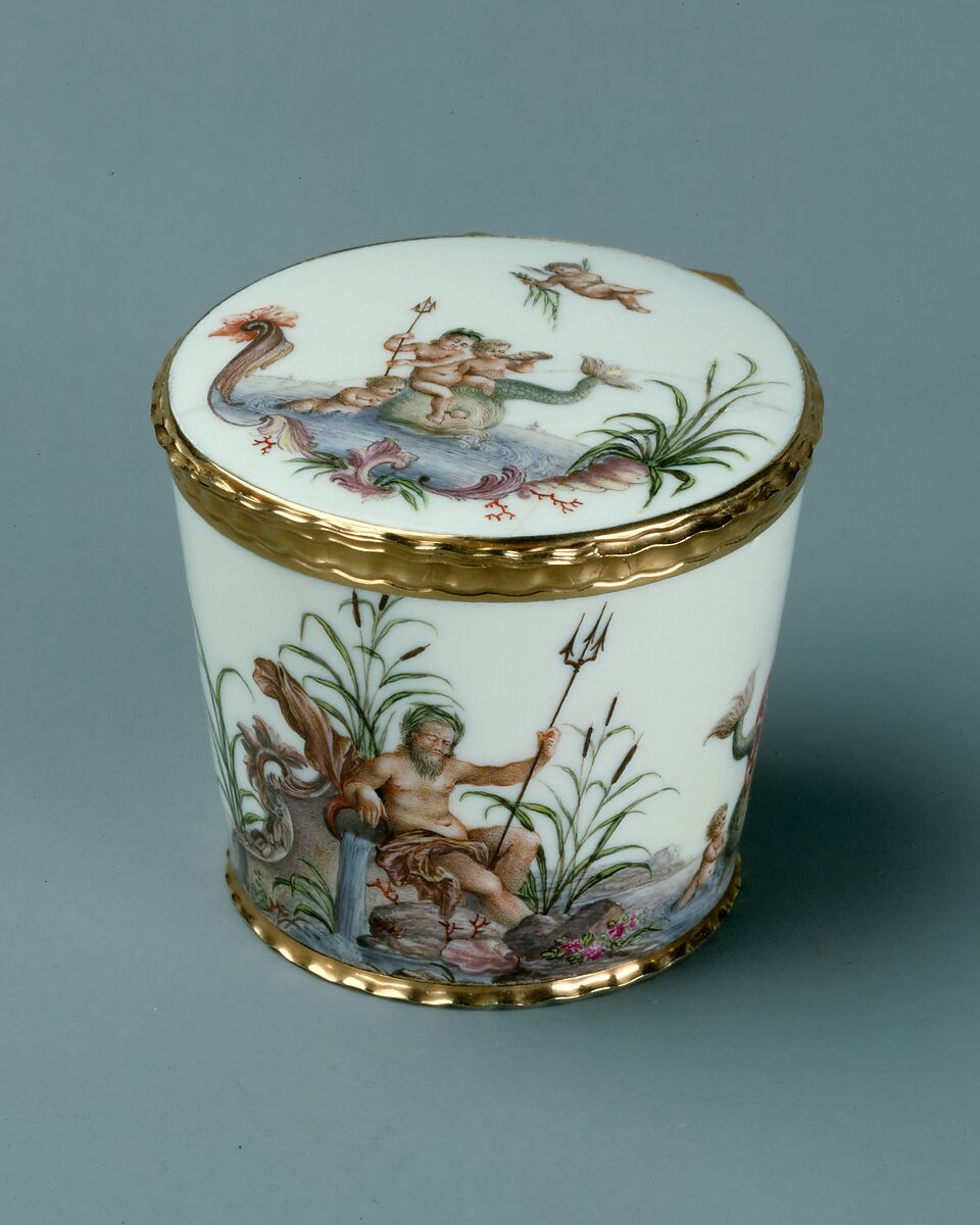 Snuffbox, Meissen Manufactory (German, 1710–present), Hard-paste porcelain, gold, German, Meissen with French, Paris mounts 