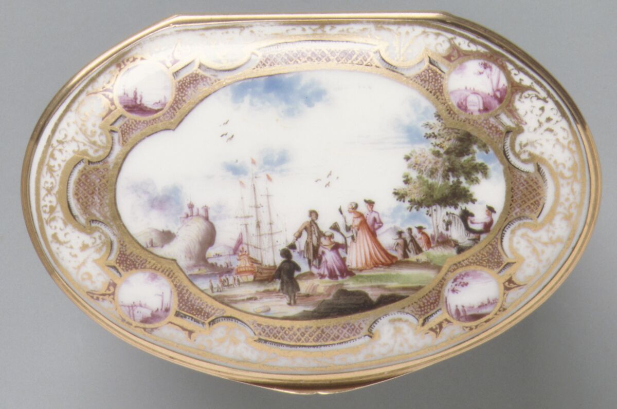 Snuffbox, Meissen Manufactory (German, 1710–present), Hard-paste porcelain, gold, German, Meissen
