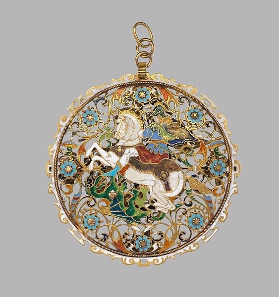 Pendant with Saint George and the Dragon, Enameled gold set with diamonds, possibly French