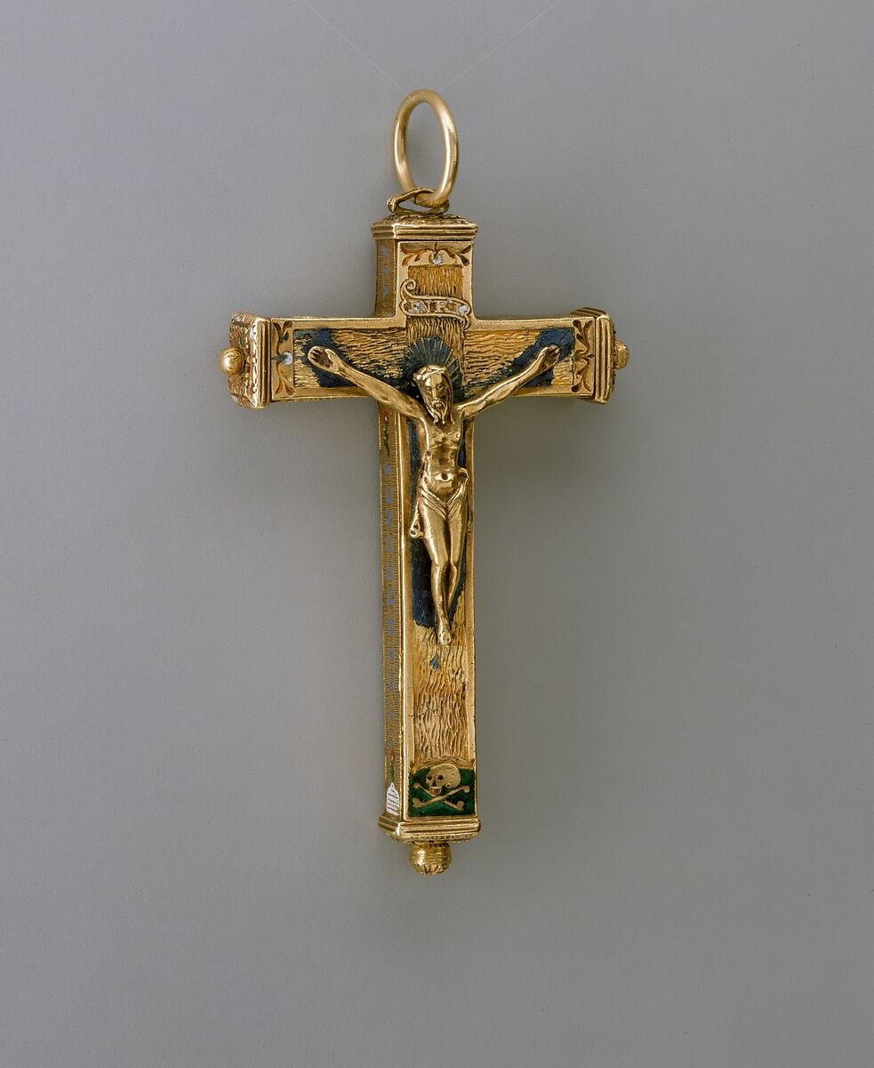 Pendant in the Form of a Cross, Enameled gold, European 