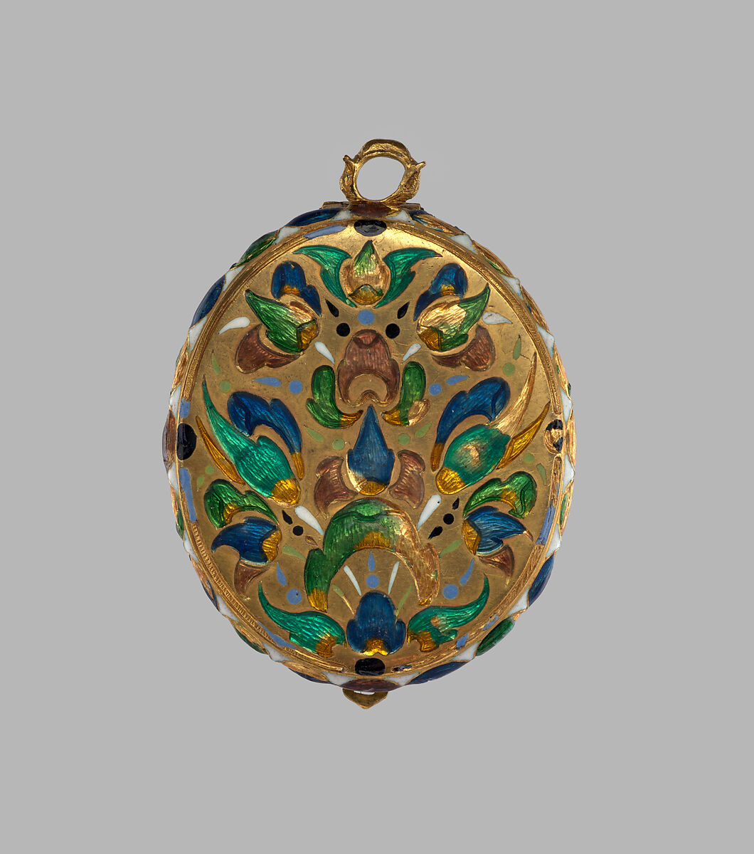 Locket, Gold, partly enameled; rock crystal, probably French