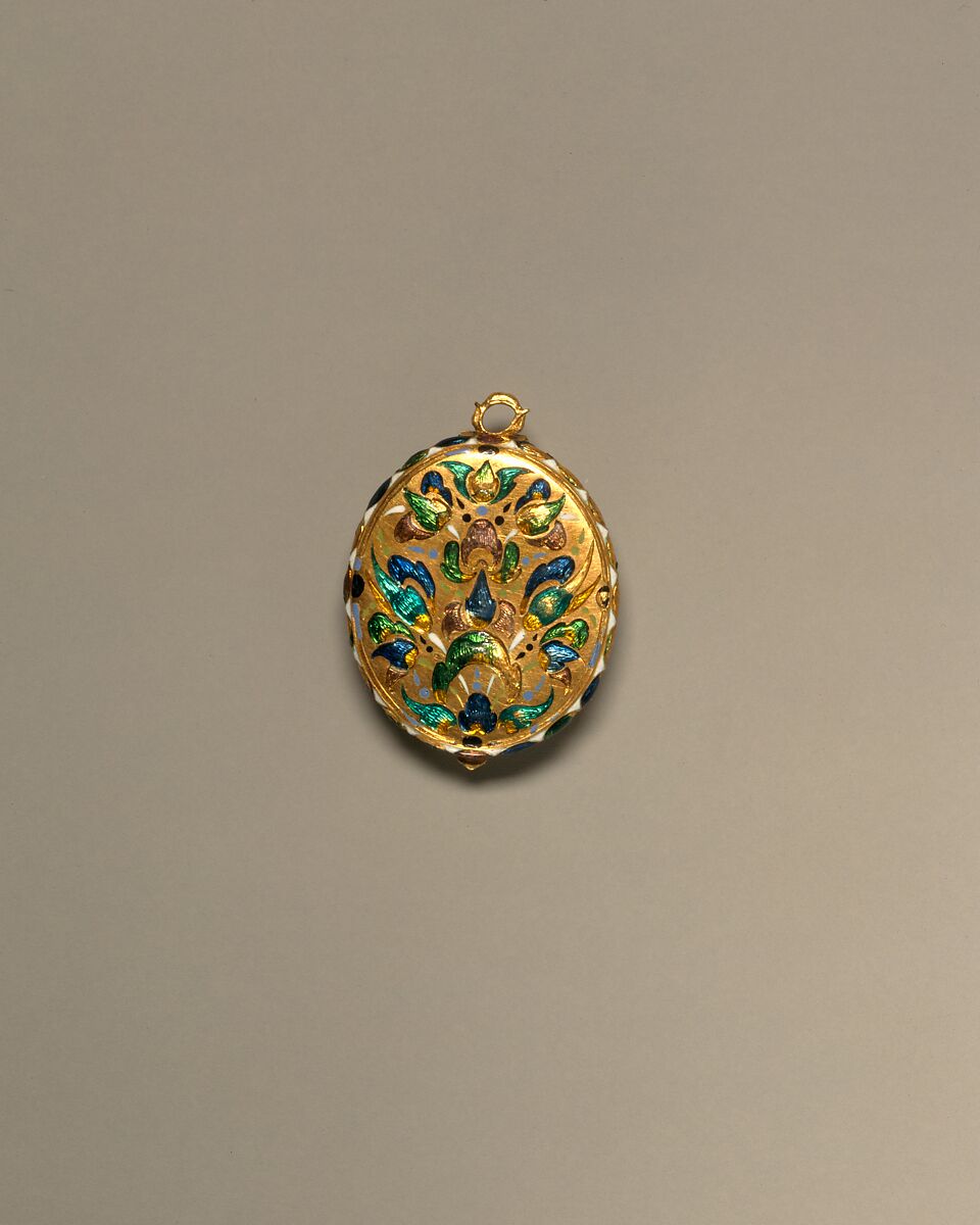 Locket, Gold, partly enameled; rock crystal, probably French 