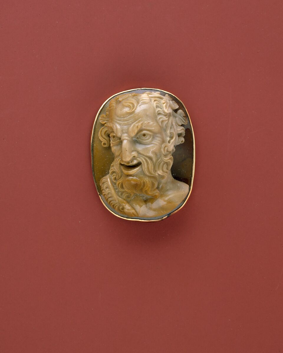 Cameo with the Head of a Satyr, Sardonyx with gold mount, probably Italian 