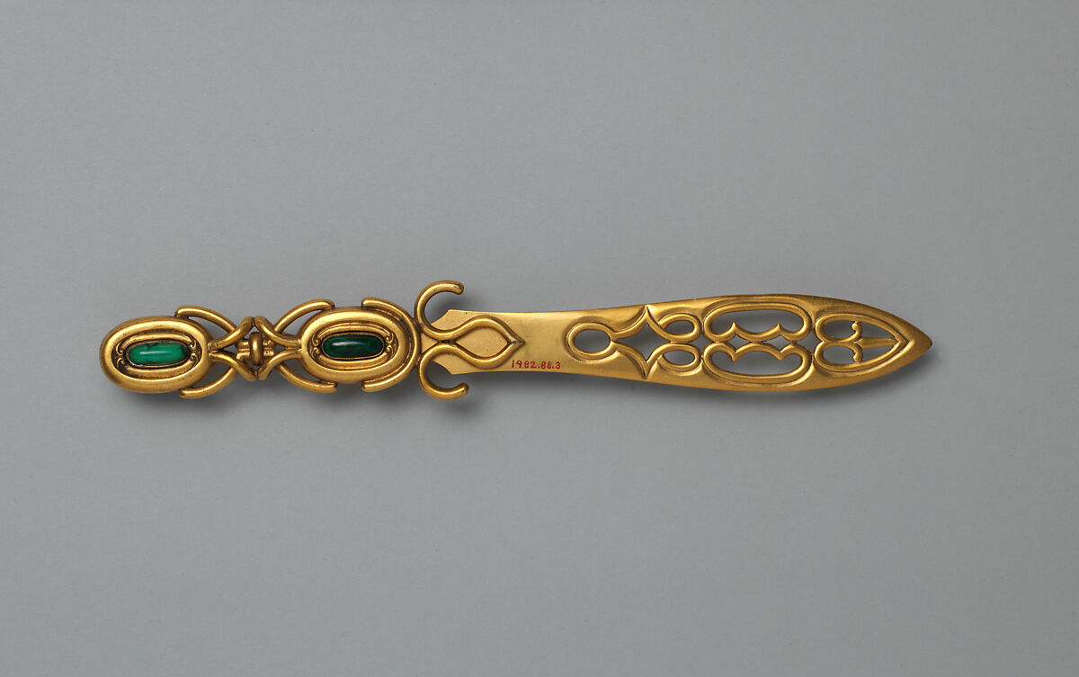 Paper cutter (part of a set), Asprey (British, founded 1781), Gilt bronze, malachite, British, London