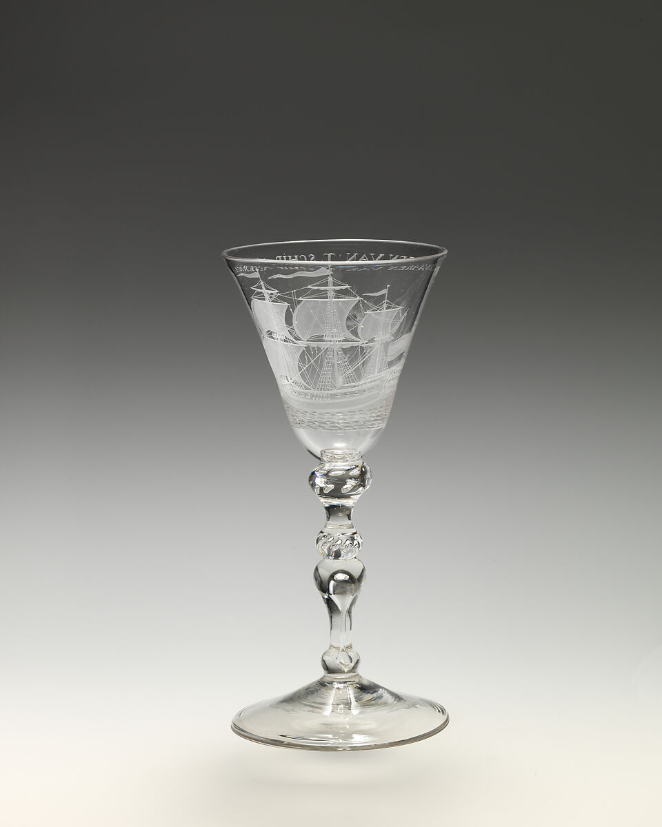 Goblet, Glass made by Dagnia family  , Newcastle, Wheel engraved glass, British, Newcastle glass with Dutch engraving 