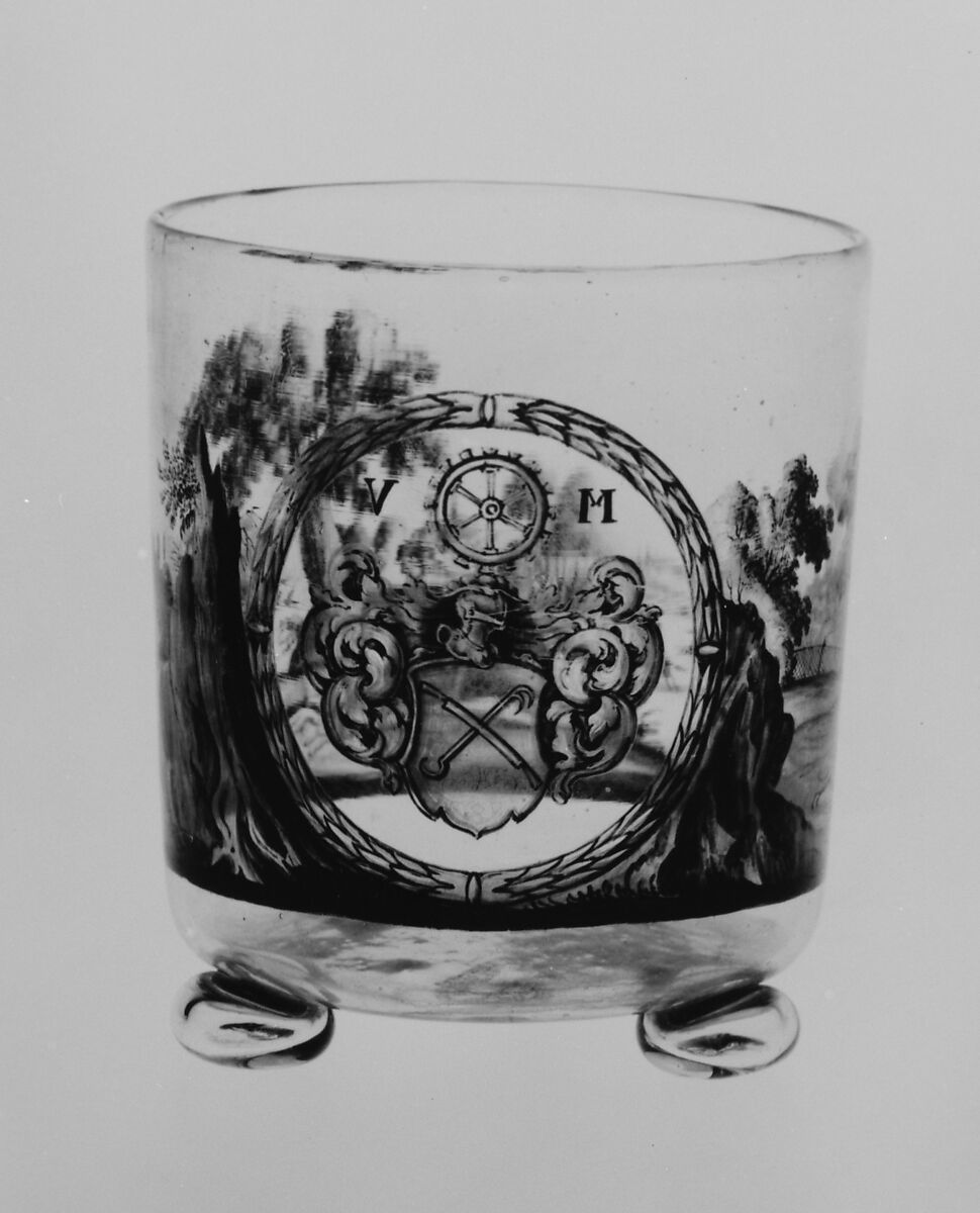 Beaker, Possibly enameled by Johann Ludwig Faber (active 1678–97), Glass, enameled, German, Nuremberg 