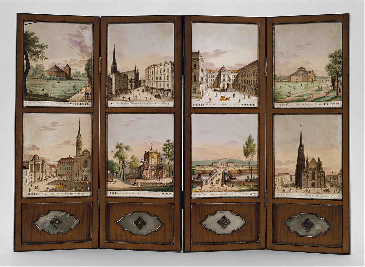 Views of Vienna, Attributed to Anton Kothgasser (Austrian, 1769–1851), Glass, enameled; wood, steel, mother-of-pearl, Austrian, Vienna 
