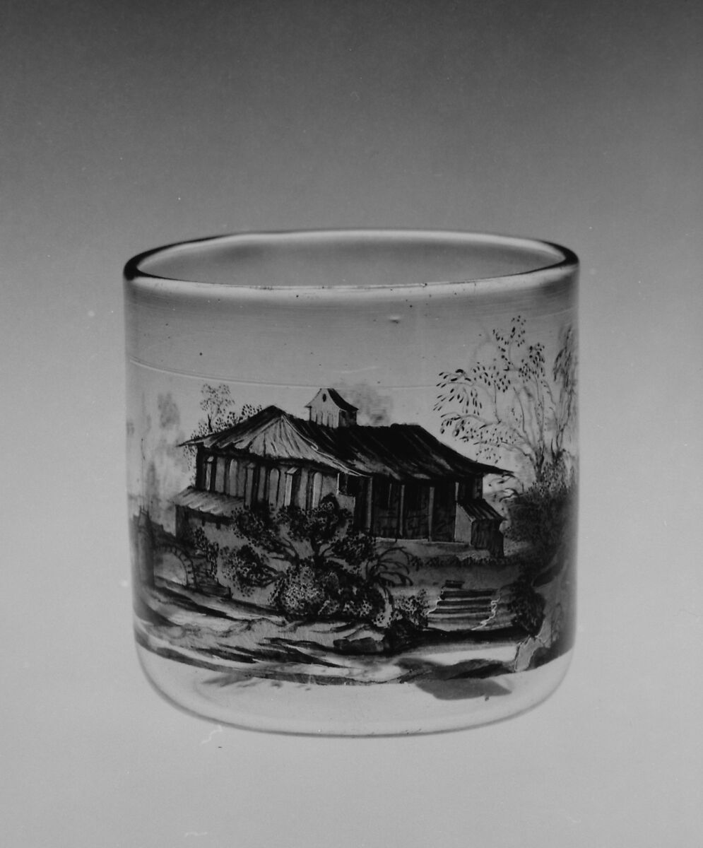Beaker (Schwarzlot cup), Johann Schaper (German, 1621–1670), Glass, German, Nuremberg 
