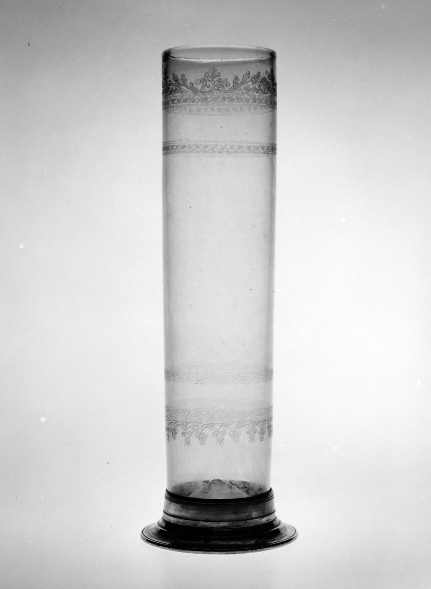 Pole glass (Stangenglas), Glass, pewter foot, Bohemian 