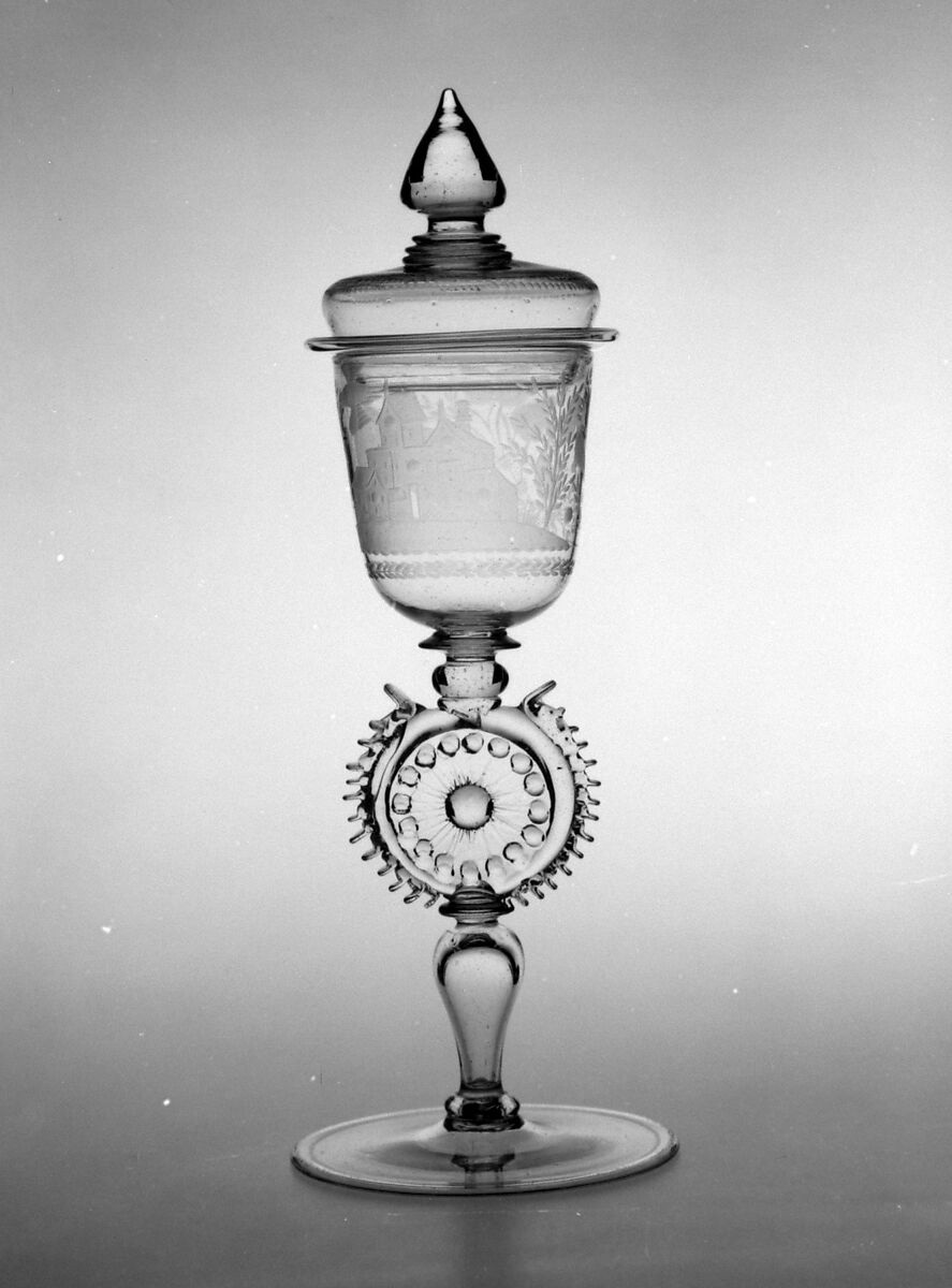 Standing cup, Wheel-engraved, molded and tooled glass, Swedish or Southern Netherlandish 