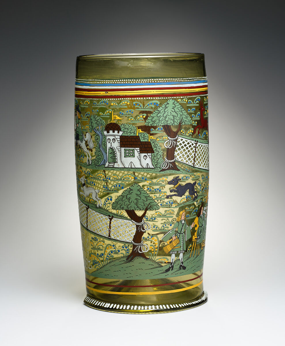 Beaker (Humpen), Glass, enameled, German, Franconia or Thuringia