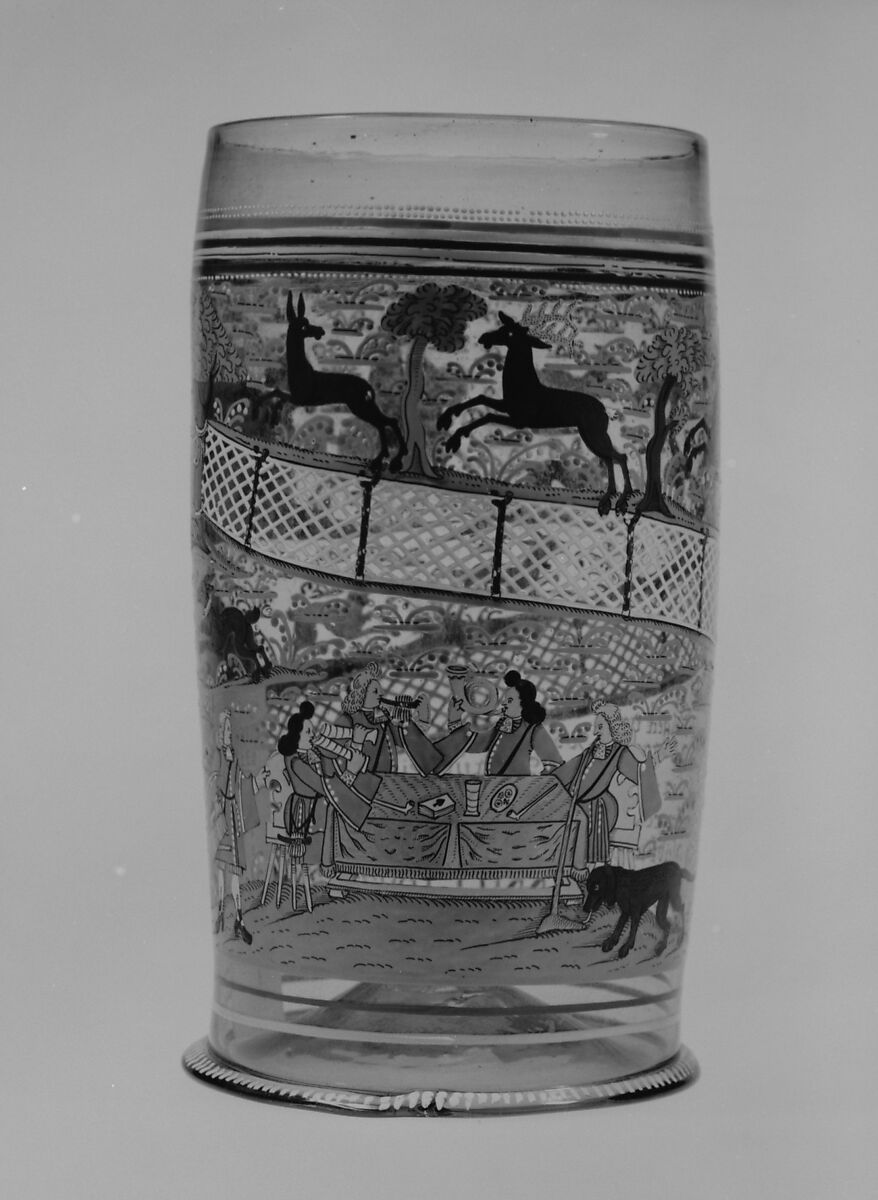 Beaker (Humpen), Glass, enameled, German, Franconia or Thuringia 