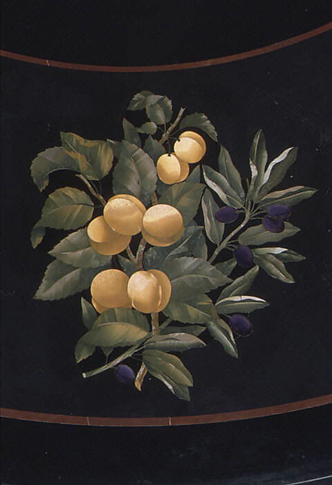 Marble-top table, Theophil Hansen (Danish, Copenhagen 1813–1891 Vienna), Belgian black marble and semi-precious stones; painted pine, ebonized fruitwood; brass, gilt bronze, Italian, Florence and Austrian, Vienna