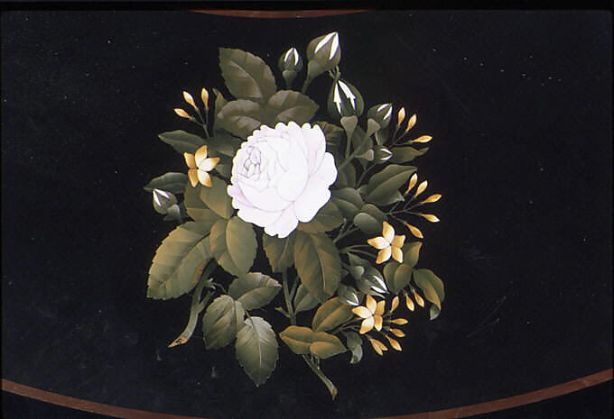 Marble-top table, Theophil Hansen (Danish, Copenhagen 1813–1891 Vienna), Belgian black marble and semi-precious stones; painted pine, ebonized fruitwood; brass, gilt bronze, Italian, Florence and Austrian, Vienna