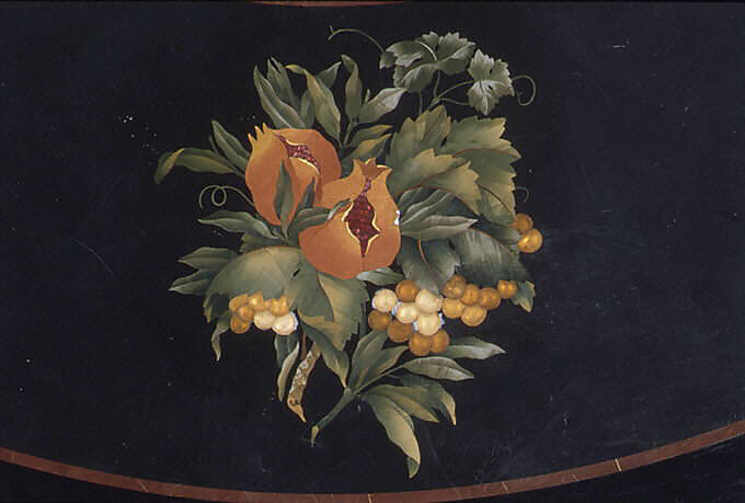 Marble-top table, Theophil Hansen (Danish, Copenhagen 1813–1891 Vienna), Belgian black marble and semi-precious stones; painted pine, ebonized fruitwood; brass, gilt bronze, Italian, Florence and Austrian, Vienna