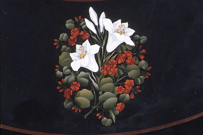 Marble-top table, Theophil Hansen (Danish, Copenhagen 1813–1891 Vienna), Belgian black marble and semi-precious stones; painted pine, ebonized fruitwood; brass, gilt bronze, Italian, Florence and Austrian, Vienna