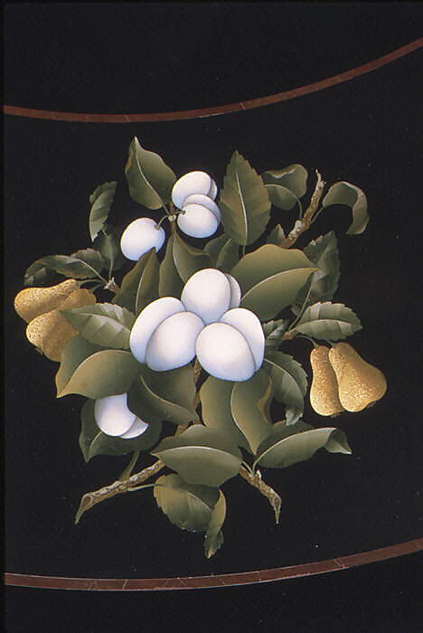 Marble-top table, Theophil Hansen (Danish, Copenhagen 1813–1891 Vienna), Belgian black marble and semi-precious stones; painted pine, ebonized fruitwood; brass, gilt bronze, Italian, Florence and Austrian, Vienna