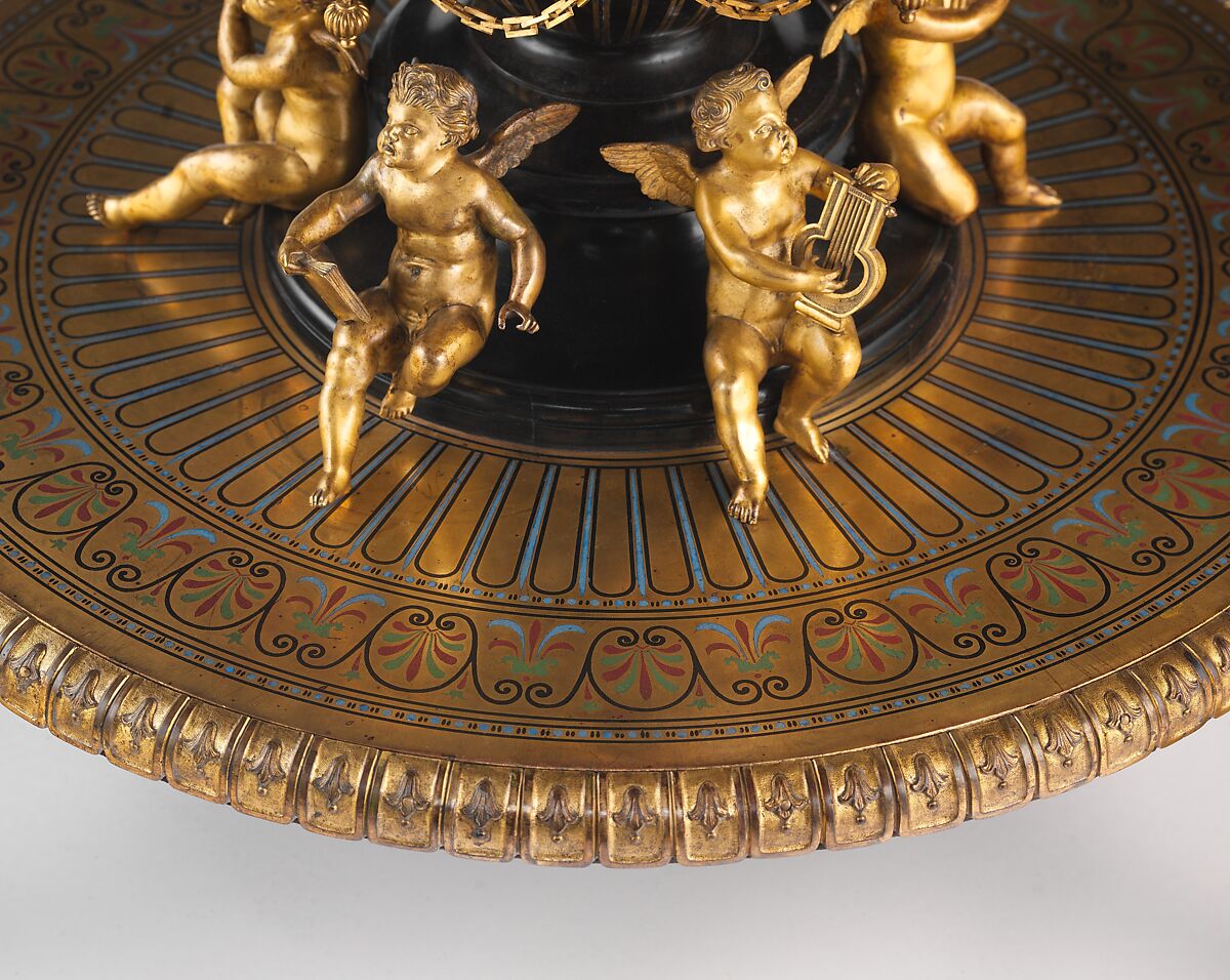 Marble-top table, Theophil Hansen (Danish, Copenhagen 1813–1891 Vienna), Belgian black marble and semi-precious stones; painted pine, ebonized fruitwood; brass, gilt bronze, Italian, Florence and Austrian, Vienna