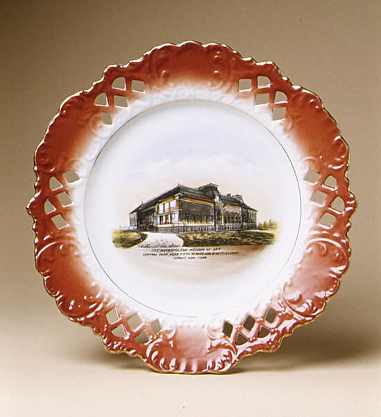 Plate with view of original Central Park building of the Metropolitan Museum of Art, Hard-paste porcelain, German 