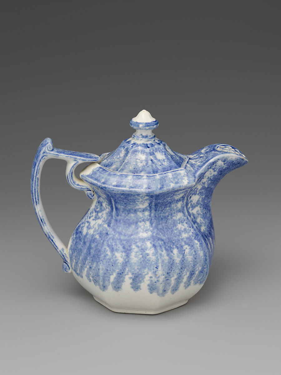 Hot milk pot, American Pottery Manufacturing Company (1833–ca. 1854), White glazed pottery with blue spatter, American 