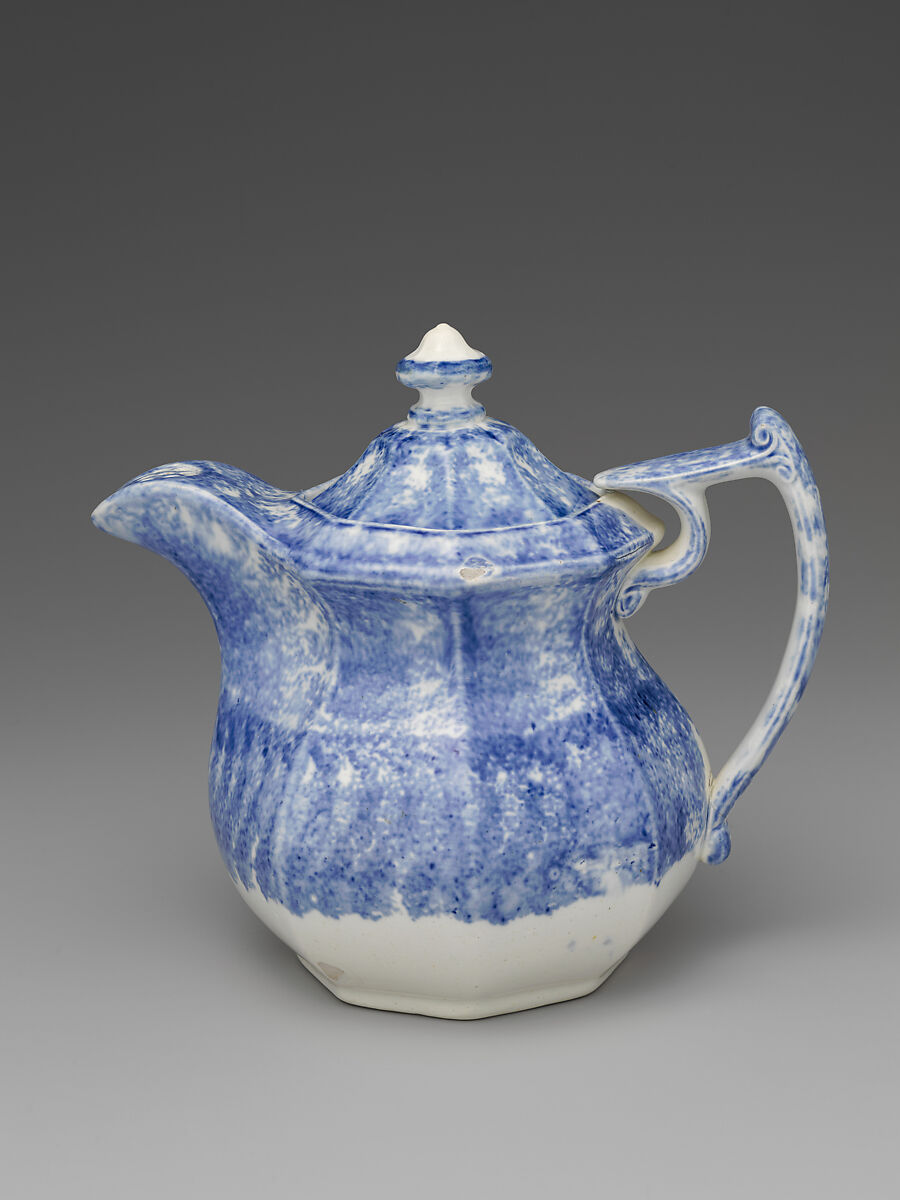 Hot milk pot, American Pottery Manufacturing Company (American, 1833–ca. 1854), White glazed pottery with blue spatter, American