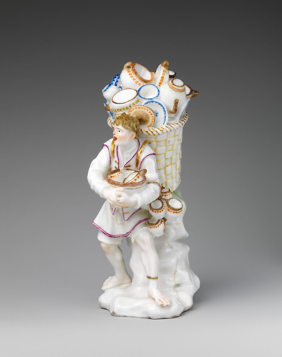 The Pottery Seller, Capodimonte Porcelain Manufactory (Italian, 1740/43–1759), Soft-paste porcelain, decorated in polychrome enamels, gold, Italian, Naples