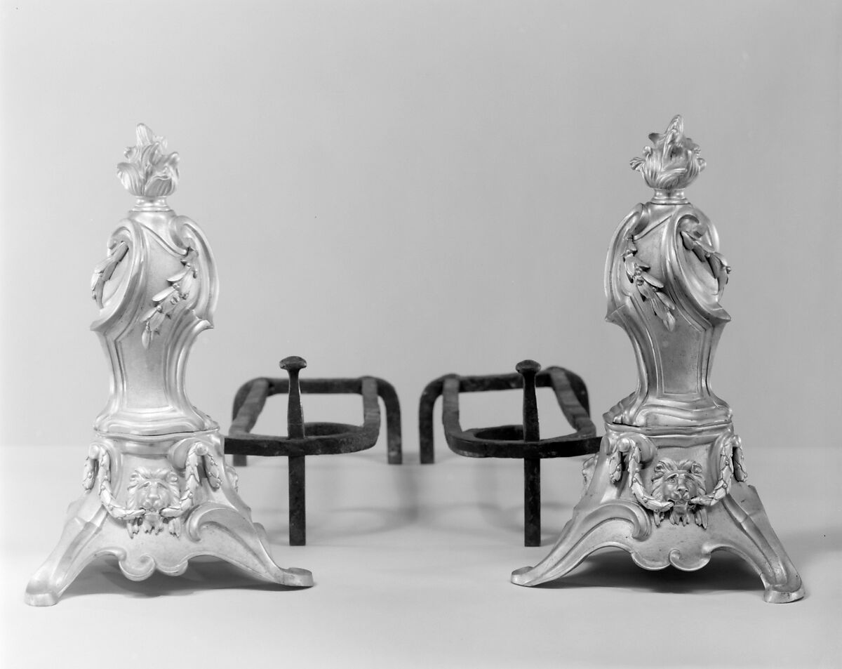 Pair of andirons, Gilt bronze, wrought iron, French