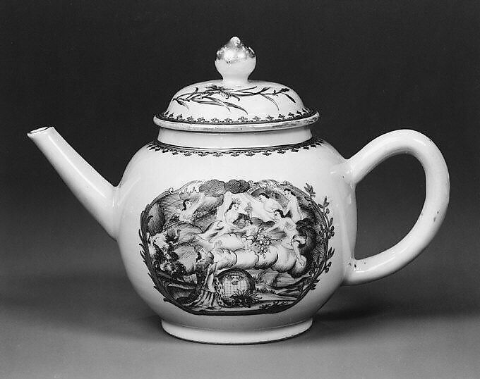 Teapot, After a print by Abraham Delfos (1731–1820), Hard-paste porcelain, Chinese, for Swedish market