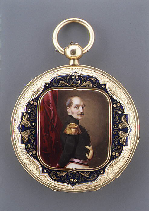 Watch with a portrait of Nicholas I, czar of Russia (r. 1825–55), Watchmaker: Firm of Perret &amp; Cie (ca. 1840–1850), Case of gold and enamel; jeweled movement with temperature-compensated balance and Swiss lever escapement, Swiss, Geneva 