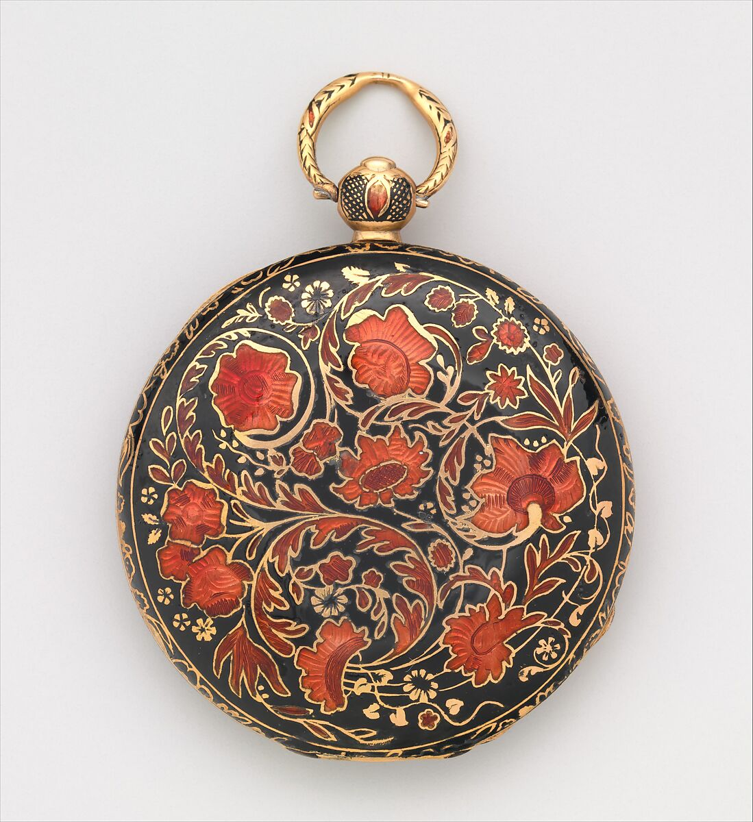 Watch, Watchmaker: Jean-Louis Moré (recorded 1810–35), Case of gold and enamel, with floral design; jeweled movement, with cylinder escapement, Swiss, Geneva 