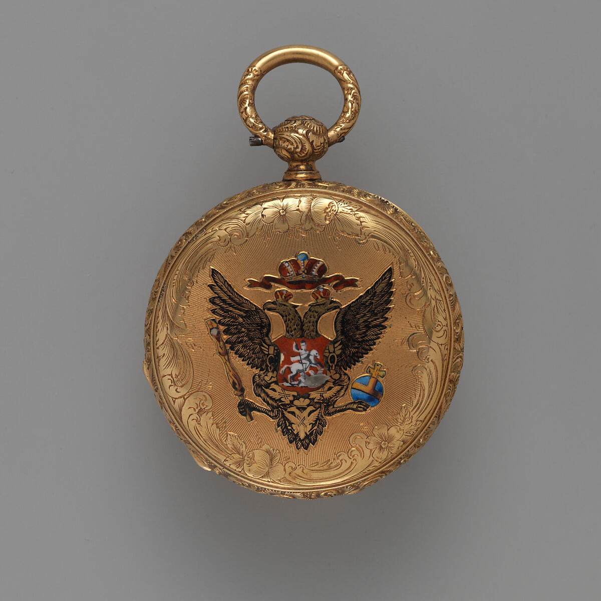 Watch, with a portrait of Alexander II, czar of Russia (r. 1855–81), Case of gold and enamel; jeweled movement, with Chinese duplex escapement, Swiss, probably Fleurier