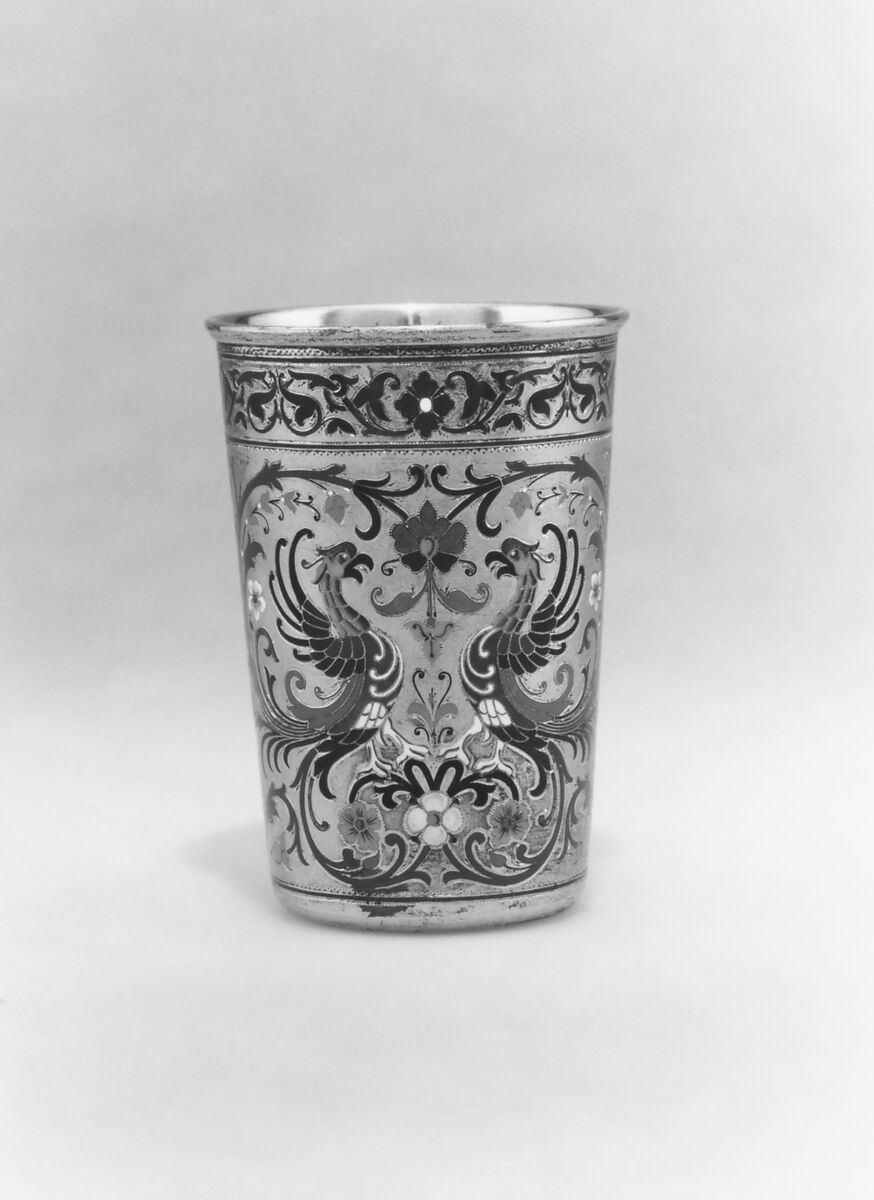 Beaker, Silver gilt, opaque and translucent enamels, Russian