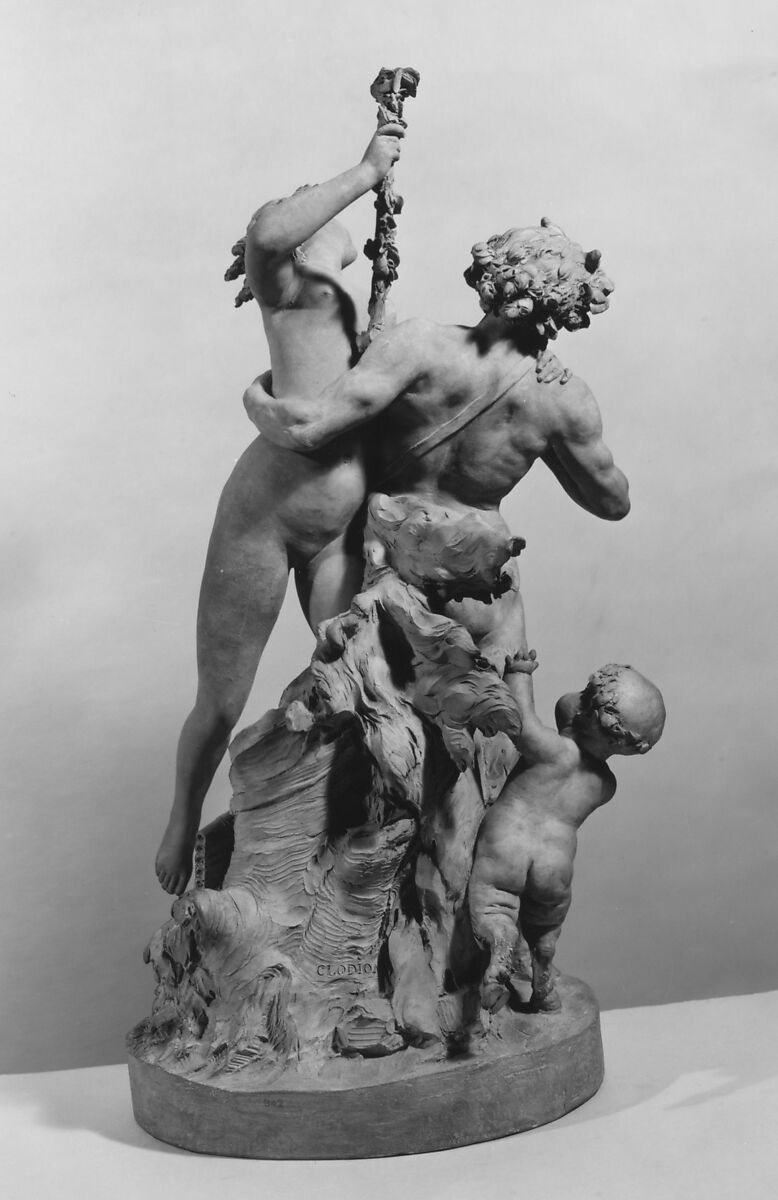 Bacchic group: satyr and bacchante with infant satyr, Clodion (Claude Michel) (French, Nancy 1738–1814 Paris), Terracotta, French